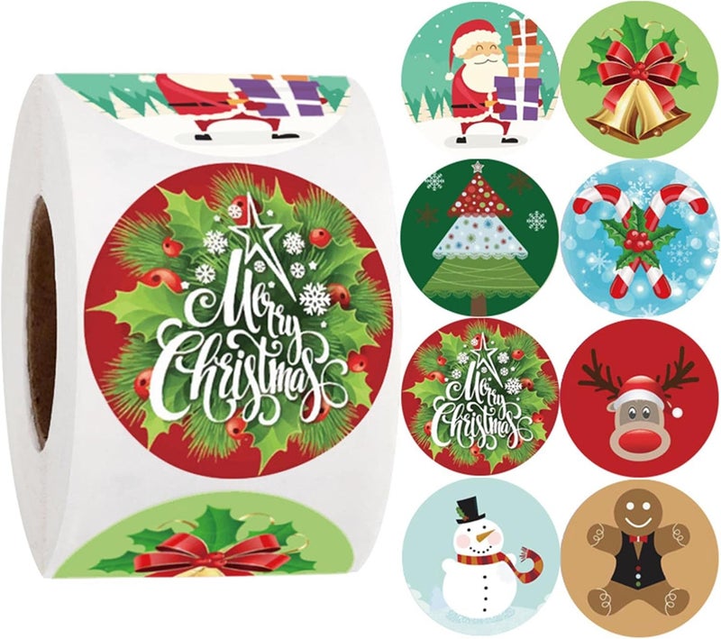 Gentlife 500Pcs Merry Christmas Stickers Labels Roll 1.5 Inch 8 Designs Round Christmas Tags, 2025 New Adhesive Xmas Decorative Holiday Christmas Envelope Seals Stickers for Cards Gift Envelopes Boxes (1.5 In) - Image 1